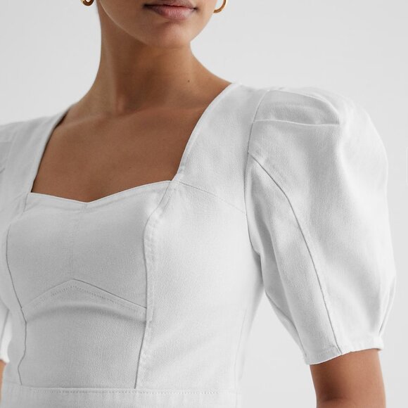 NWT Express Denim Puff Sleeve White Corset Cropped Blouse Top Size 0 - Picture 4 of 6